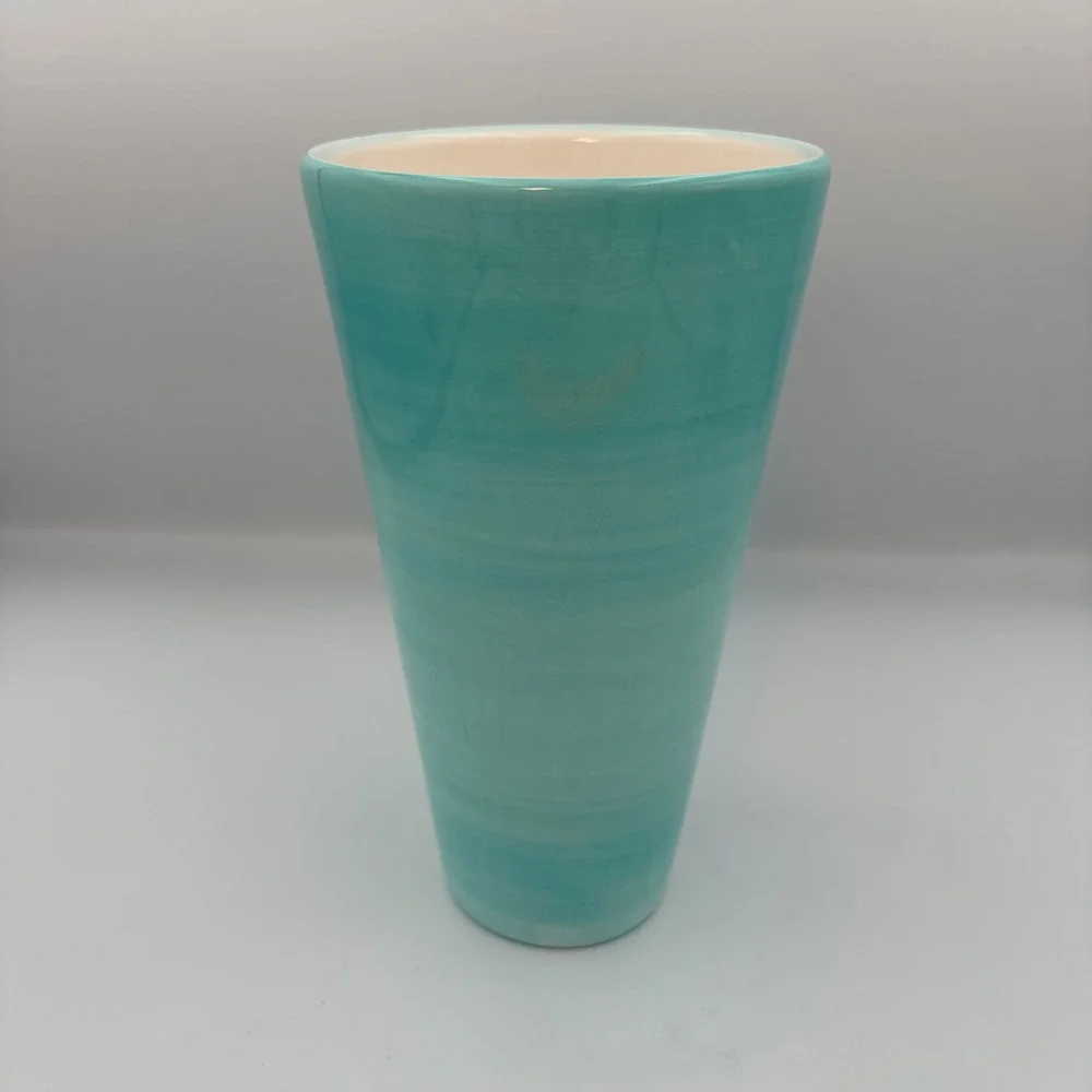 Napco Aqua Blue‎ Daisy Floral Ceramic Tapered Vase 8 Inch Retro Cottagecore